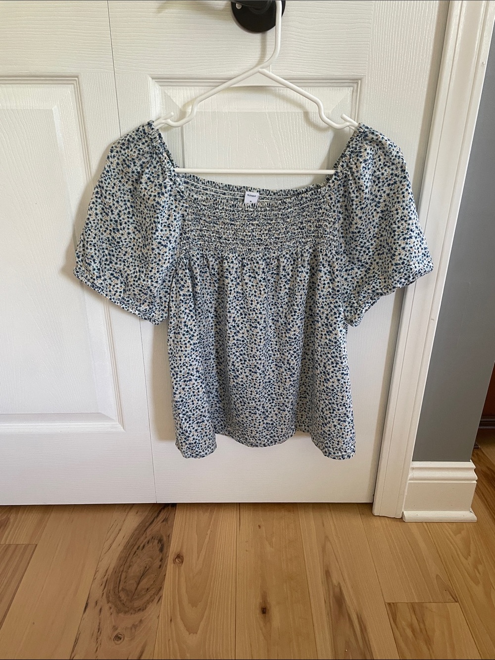 Smocked Square Neck Blue Floral Peasant Top